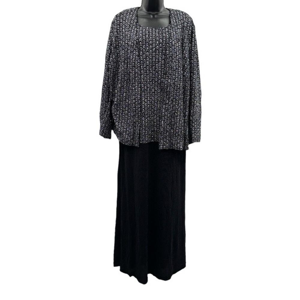 Alex Evenings Black & Silver Glitter Sleeveless Dress & Matching Cardigan Sz 22W